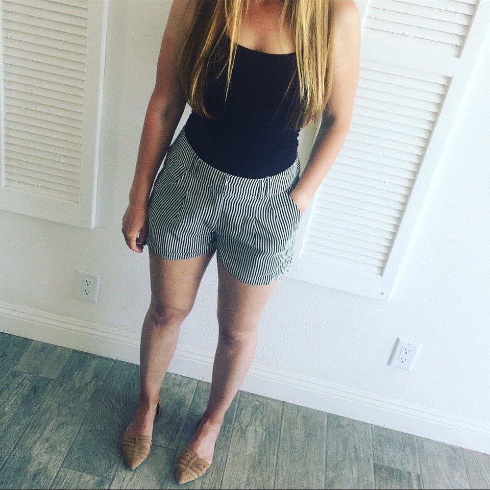 Black and white striped shorts